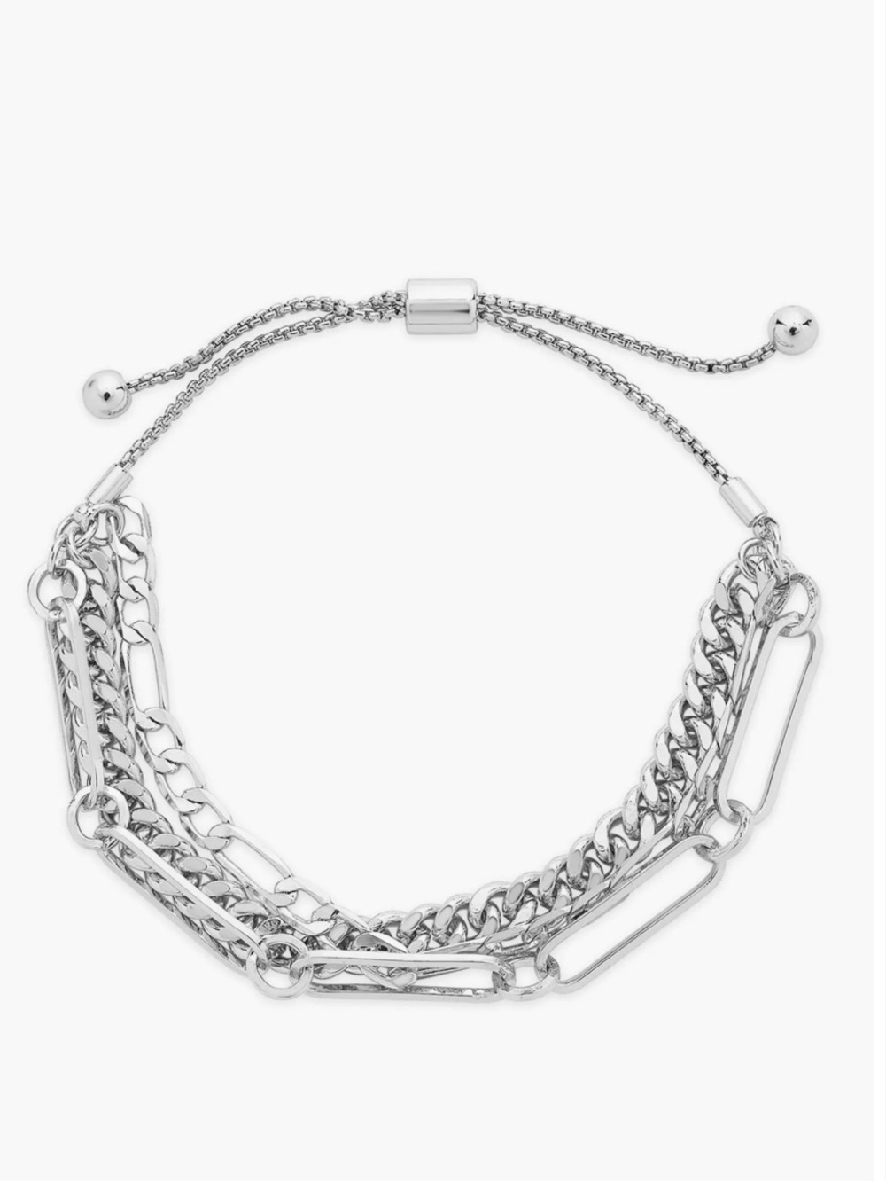 Layered Silver-Tone Adjustable Chain Bracelet